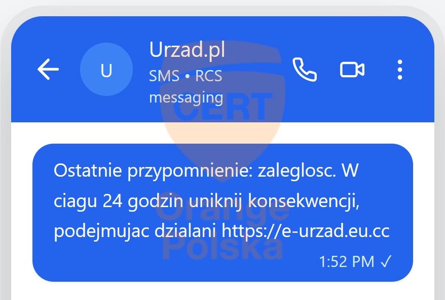 Przykład fałszywego SMS-a