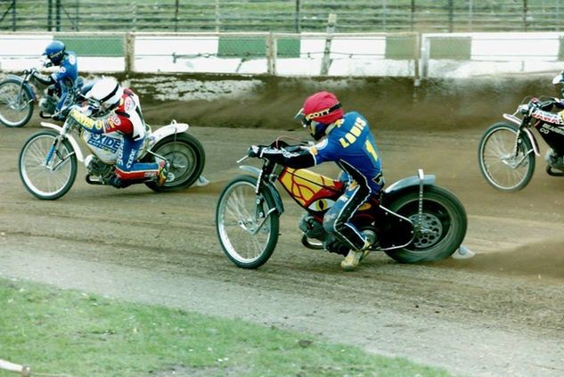 Mecz Ipswich Witches - Coventry Bees. Od lewej: Gollob, Hancock, Louis (fot. David Lowes)