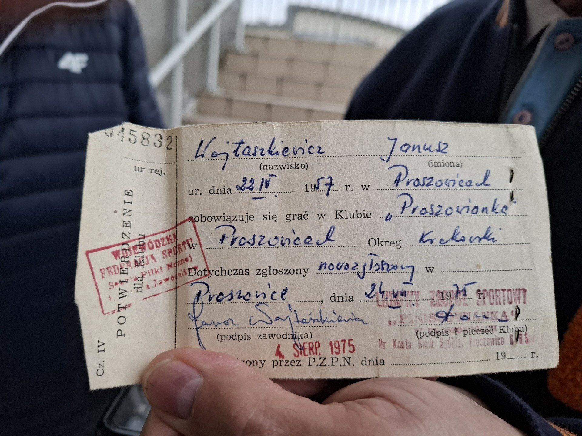 Karta Jana Wojtaszkiewicza z 1975 roku