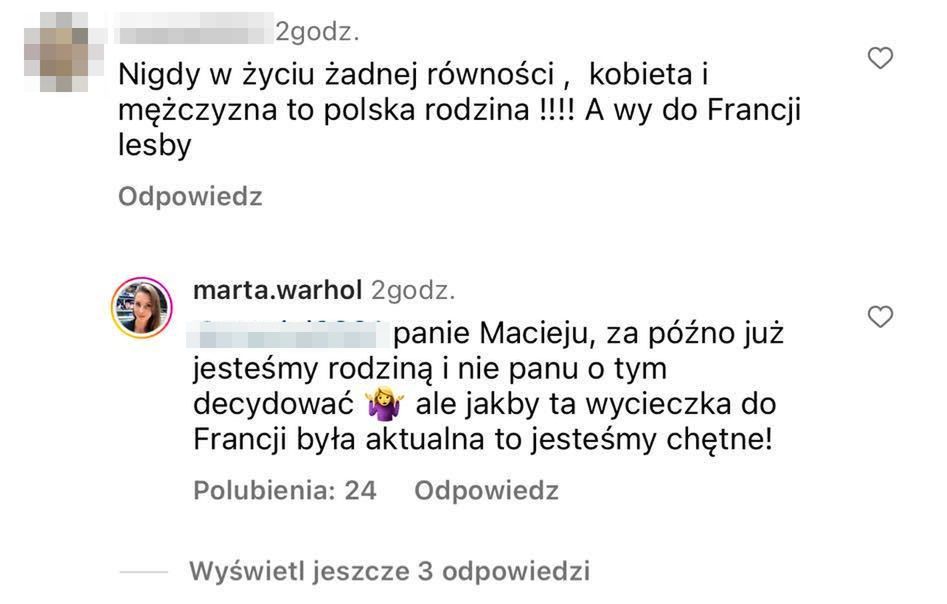 Komentarze pod postem Marty Warchoł 