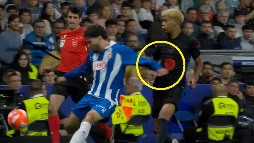 YouTube / Eleven Sports / Lamine Yamal otrzymał cios, po którym Leandro Cabrera został wyrzucony z boiska