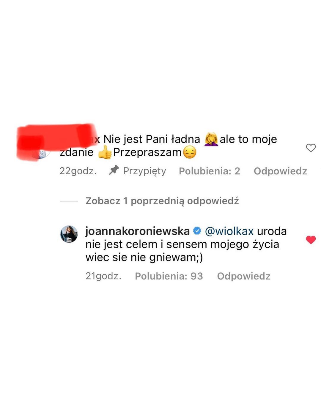 Joanna Koroniewska odpowiedziała krytyczce