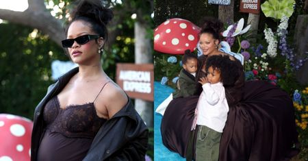 Odziana w halkę Rihanna eksponuje ciążowe krągłości na premierze "Smerfów". Na ściance towarzyszyli jej synowie