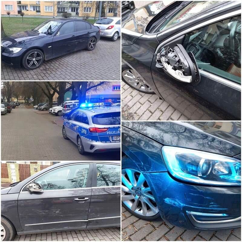 Uszkodzone samochody na parkingu w Puławach