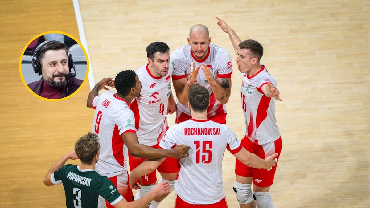 Materiały prasowe / VolleyballWorld / Reprezentacja Polski siatkarzy i Jakub Bednaruk