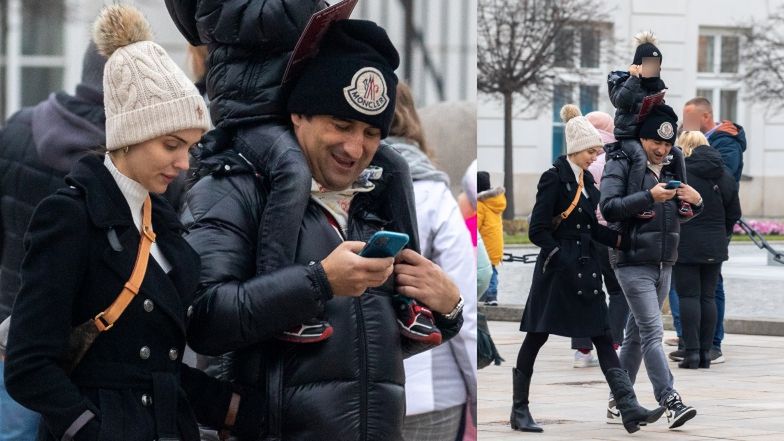 Marcela Leszczak i Misiek Koterski całują się na rodzinnym spacerze z synkiem