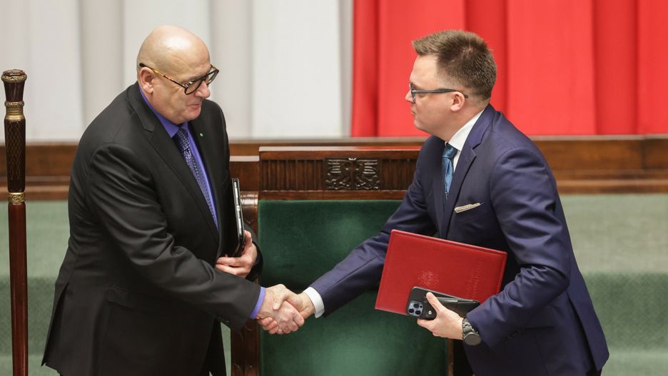 Cd. 1. posiedzenia Sejmu X kadencji
06.12.2023 Warszawa 1. posiedzenie Sejmu X kadencji fot Tomasz Jastrzebowski/REPORTER
N/z: Piotr Zgorzelski, Szymon Holownia
Tomasz Jastrzebowski/REPORTER