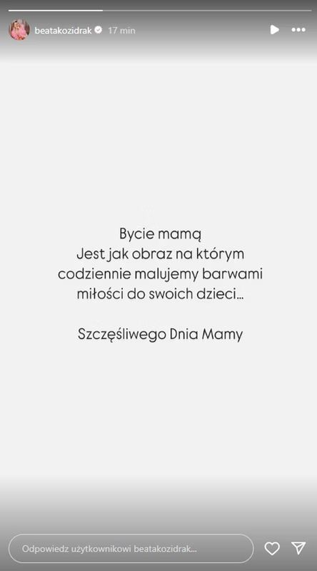 Beata Kozidrak zabrała głos z okazji Dnia Matki