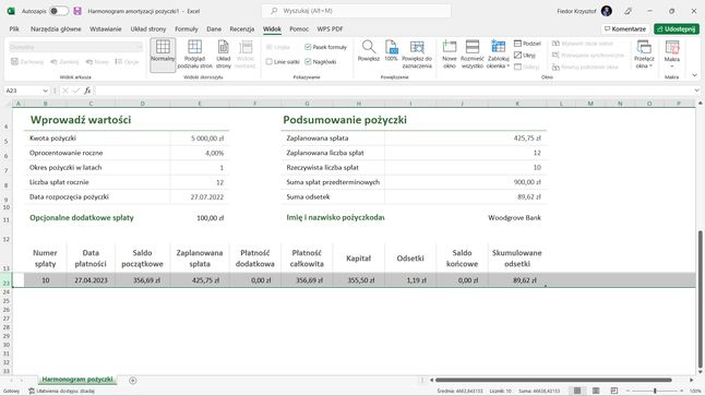 Microsoft Excel: zablokowany 13 wiersz