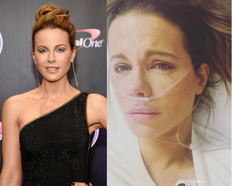 Kate Beckinsale pozuje w szpitalnym łóżku: "Pęknięta torbiel jajnika naprawdę boli. Wolałam powiedzieć, co się stało"