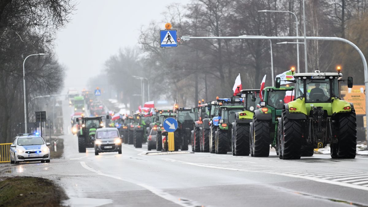 Zbuczyn (woj. mazowieckie), 24.01.2024. Protest rolników w Zbuczynie, 24 bm. Protest organizowany jest pod hasłem � Stop obecnej polityce rolnej Unii Europejskiej. (aldg) PAP/Przemysław Piątkowski