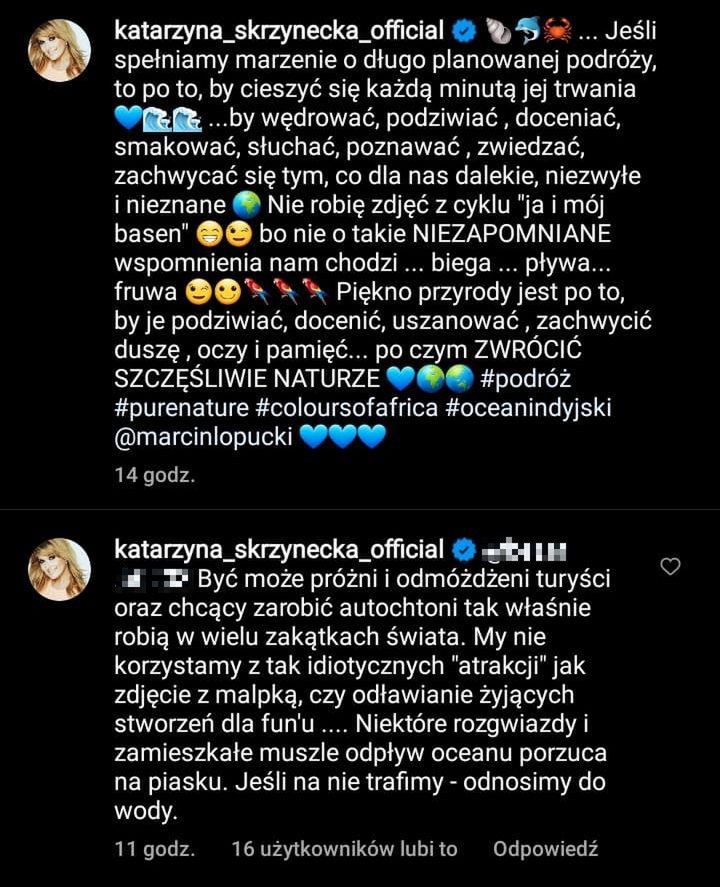 Katarzyna Skrzynecka broni córki pozującej z rozgwiazdą