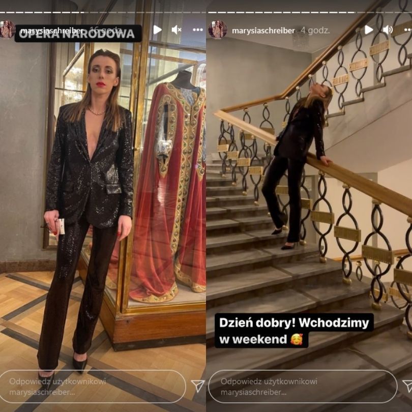 Wystrojona Marianna Schreiber pozuje w Operze Narodowej