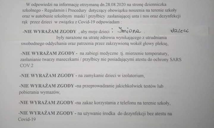 Pismo rodziców do dyrekcji szkoły