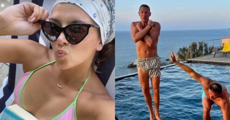 Nietypowe wakacje Pauliny Krupińskiej i jej męża: ona oddaje się lekturze w bikini, a on... bawi się z Damianem Michałowskim w basenie (ZDJĘCIA)