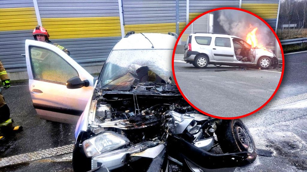 Policjanci wyciągnęli człowieka z płonącego auta