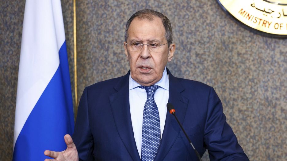 Temporary
In this handout photo released by Russian Foreign Ministry Press Service, Russian Foreign Minister Sergey Lavrov gestures during a joint news conference with Egyptian Minister of Foreign Affairs Sameh Shoukry, following their talks in Cairo, Egypt, Sunday, July 24, 2022. (Russian Foreign Ministry Press Service via AP)
Russian Foreign Ministry Press Service
