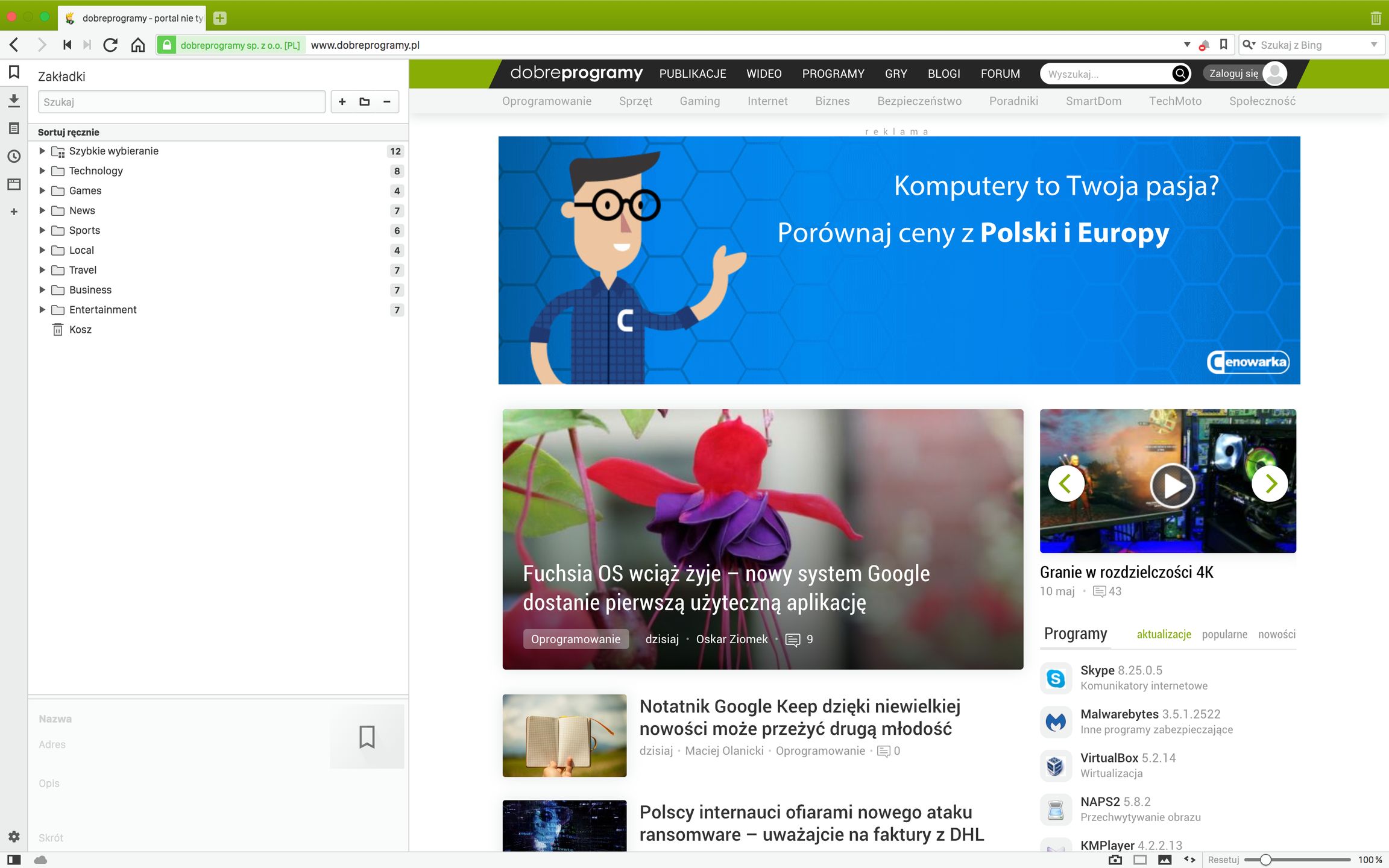 Standardowe panele zmniejszały szerokość strony, co spowalniało przeglądarkę.