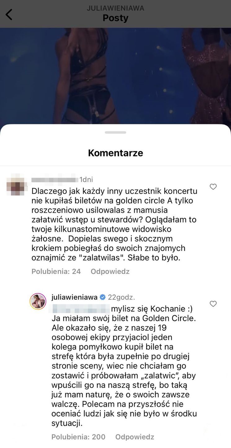 Julia Wieniawa odpowiada na krytykę