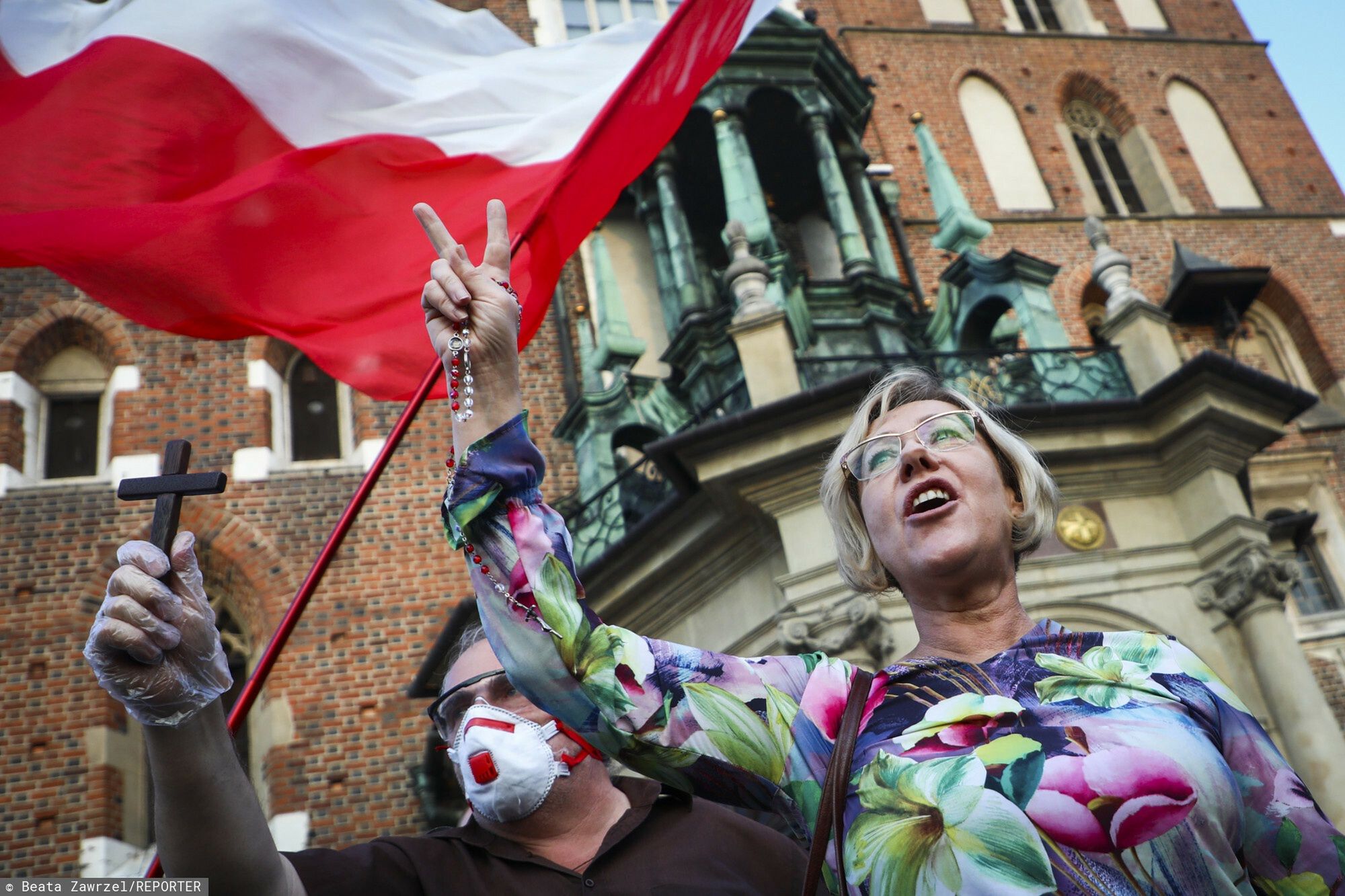 Kontrmanifestacja wobec Marszu Równości w Krakowie. N/z małopolska kurator oświaty Barbara Nowak