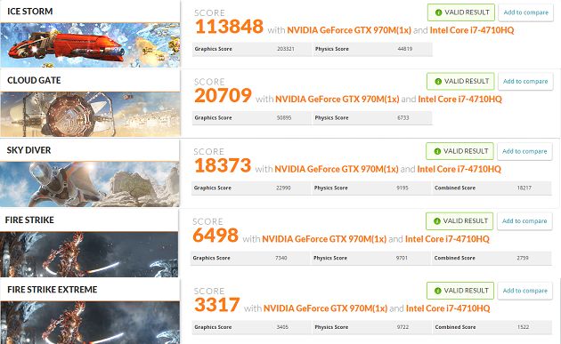XNOTE P65 test 3DMark