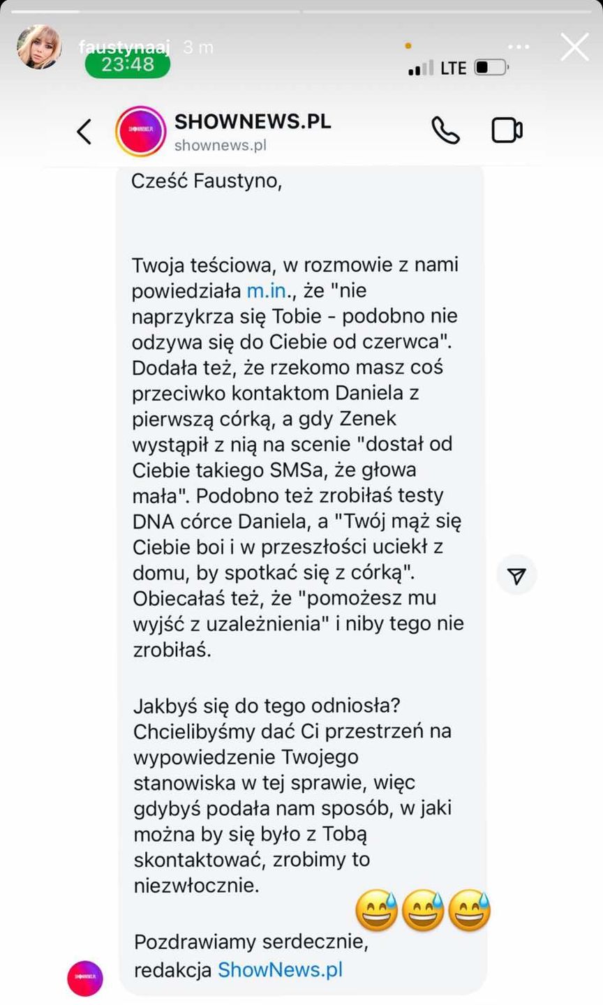 Nocna aktywność Faustyny na Instagramie