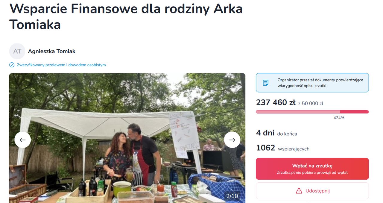 zrzutka dla rodziny Arkadiusza Tomiaka