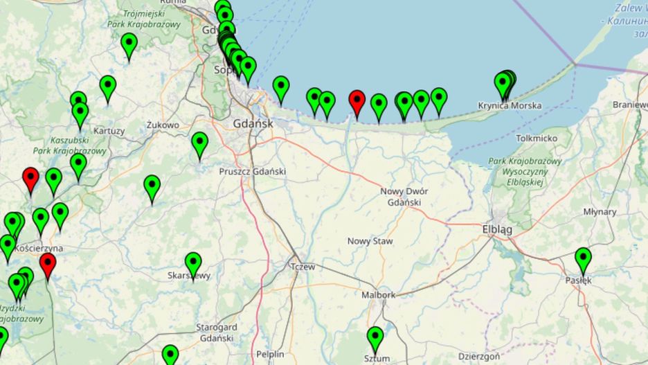 Mapa kąpielisk na stronie GIS