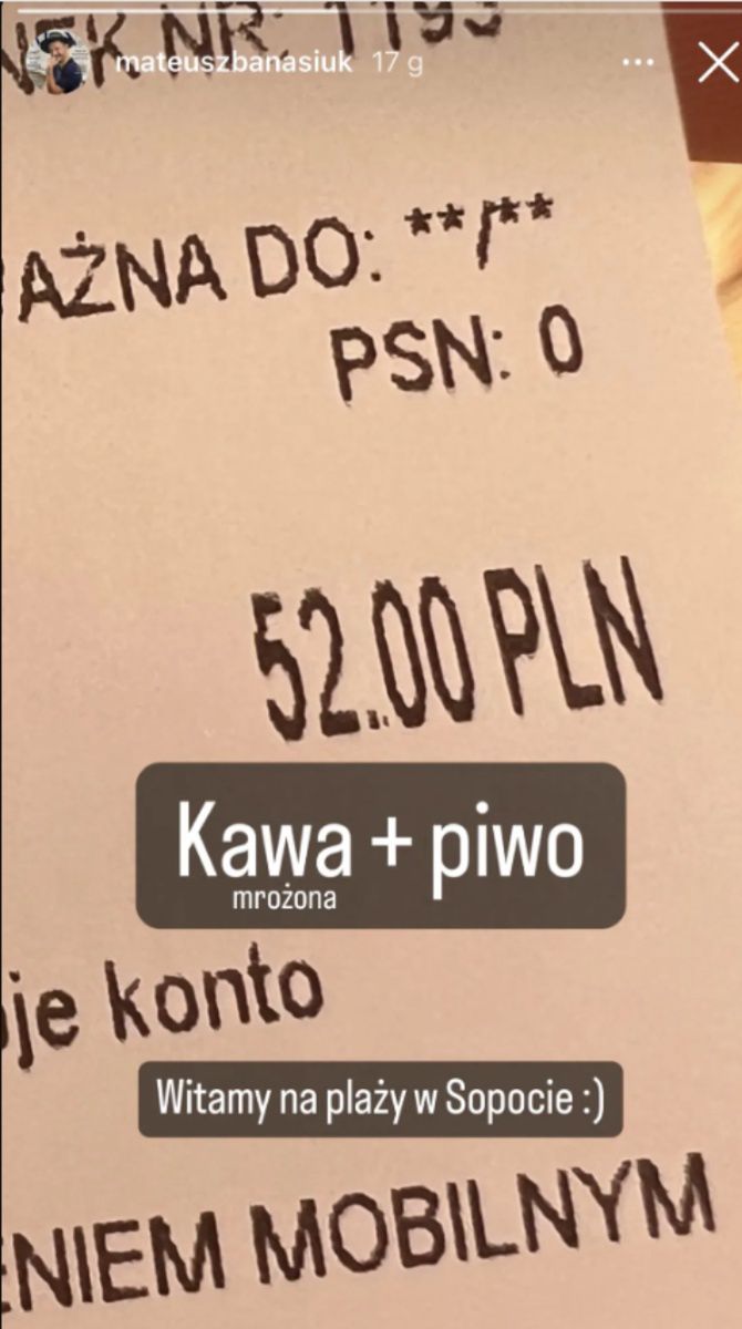 Mateusz Banasiuk pokazał paragon grozy 