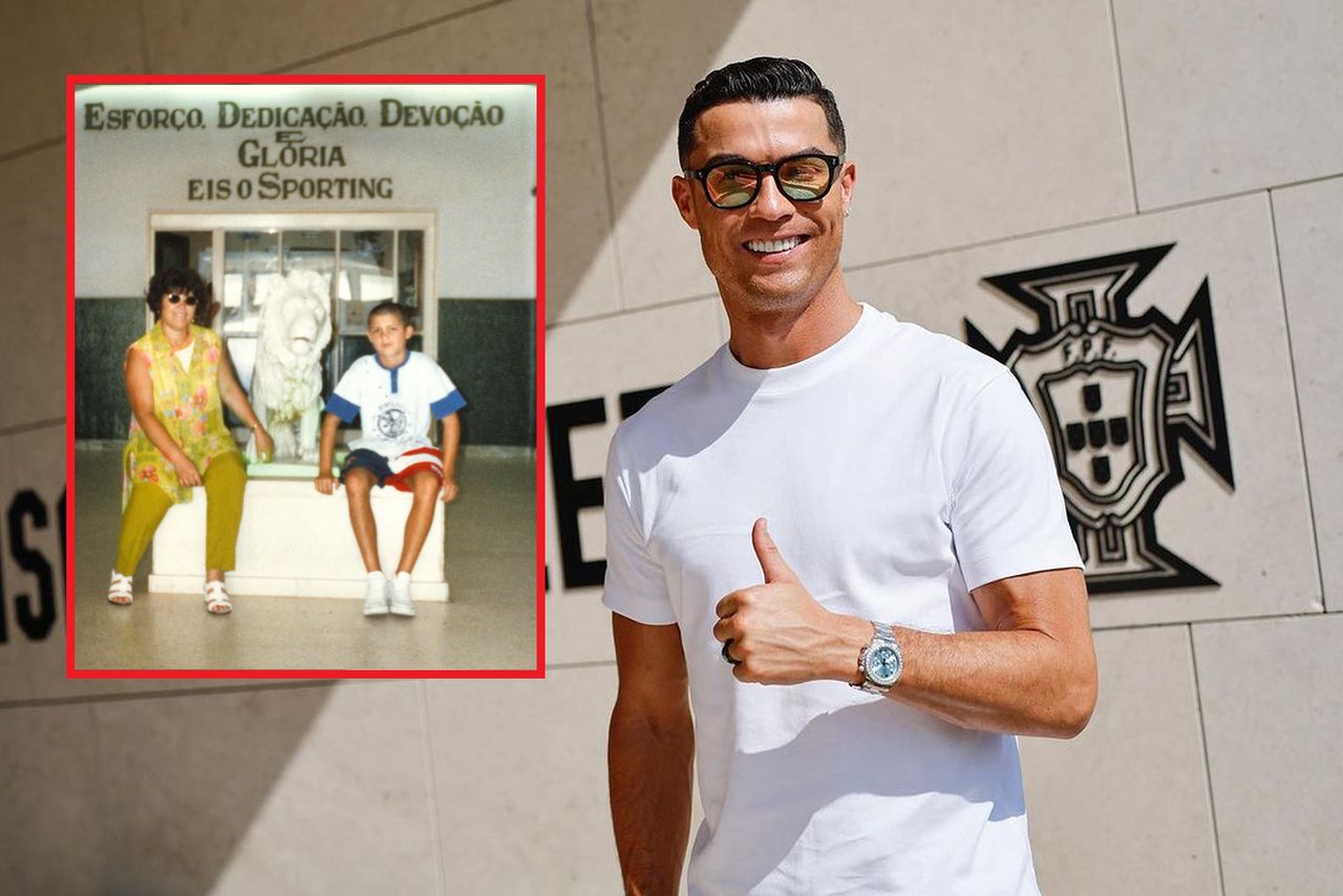 In the photo, Cristiano Ronaldo. In the frame, a picture from his youth.