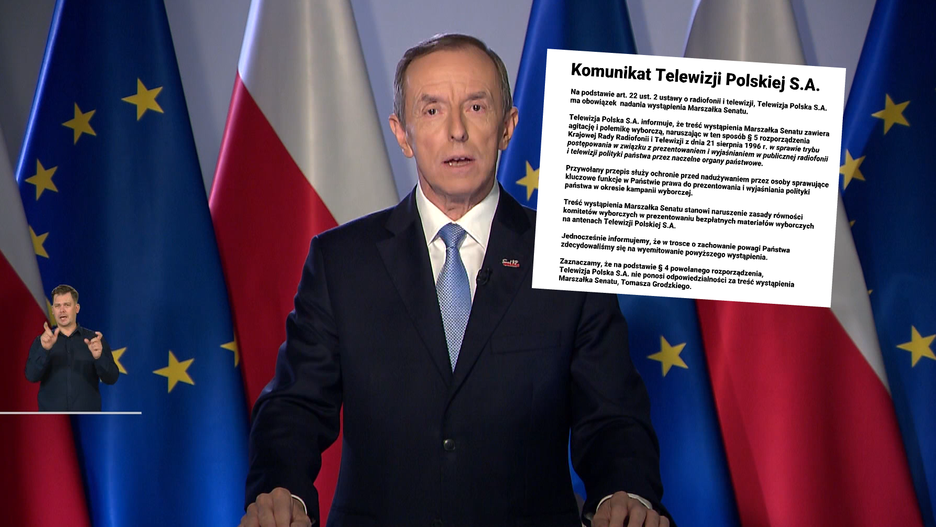 Dziwny komunikat TVP przed orędziem marszałka. Fala komentarzy w sieci