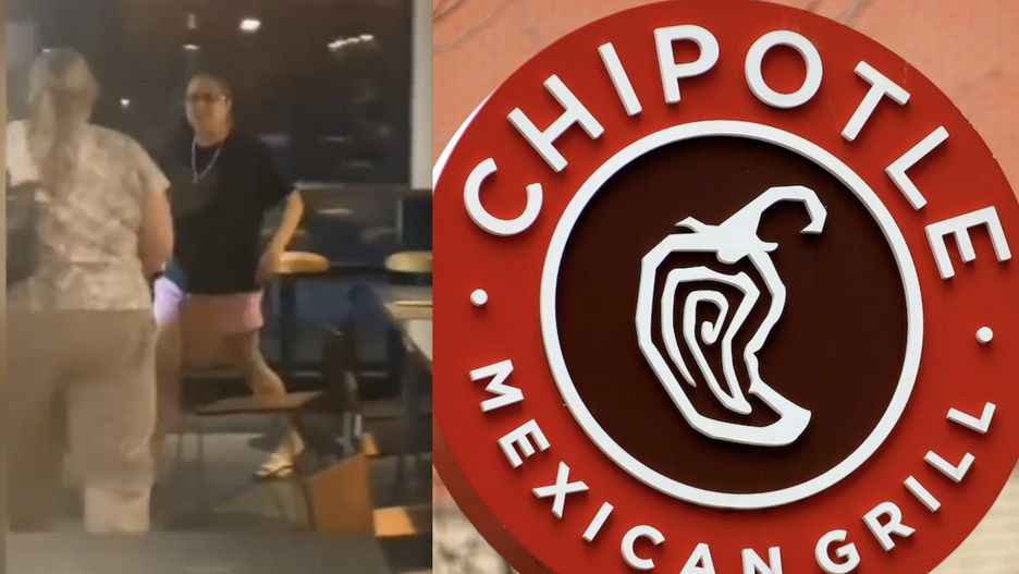 Rozwścieczona kobieta chwilę po ataku na kasjerkę opuszcza Chipotle Mexican Grill