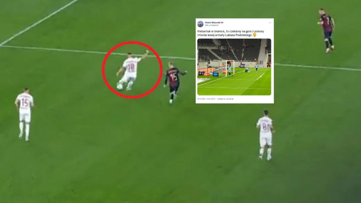 Twitter / Twitter / Canal+ Sport /twitter.com/to_amajewski / Strzał Podolskiego zza połowy boiska
