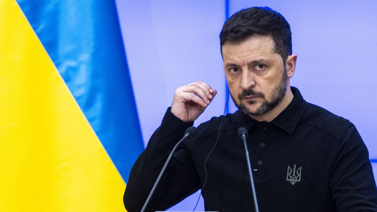 Ukrainian President Volodymyr Zelensky during a press conference after talks with Polish Prime Minister Donald Tusk in Warsaw, Poland, on January 15, 2024. (Photo by Andrzej Iwanczuk/NurPhoto via Getty Images)