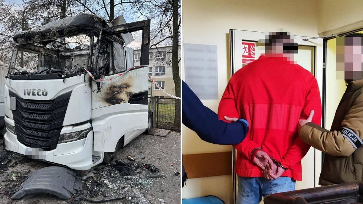 Policjanci zatrzymali sprawcę podpalenia ciągnika siodłowego