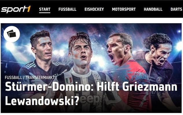 Zrzut ekranu głównej strony portalu sport1.de
