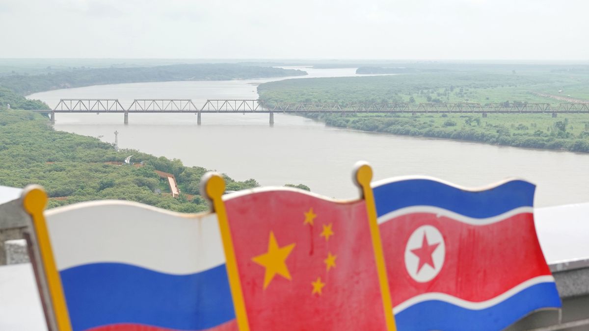 HUNCHUN, CHINA - JULY 14 2024: A view of the bridge across Tumen River linking up Russia and North Korea, as seen from Hunchun in northeast China's Jilin province. (Photo credit should read TANG KE / Feature China/Future Publishing via Getty Images)