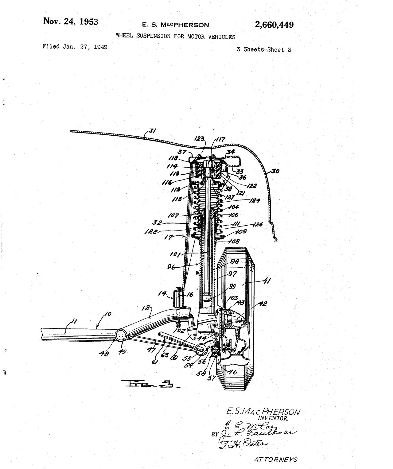 Szkic patentowy kolumny Earla S. MacPhersona