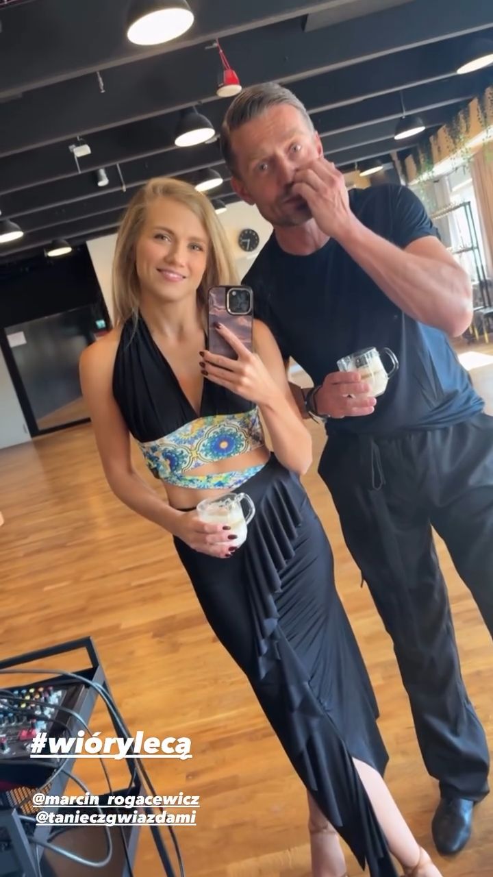 Agnieszka Kaczorowska i Marcin Rogacewicz na sali tanecznej