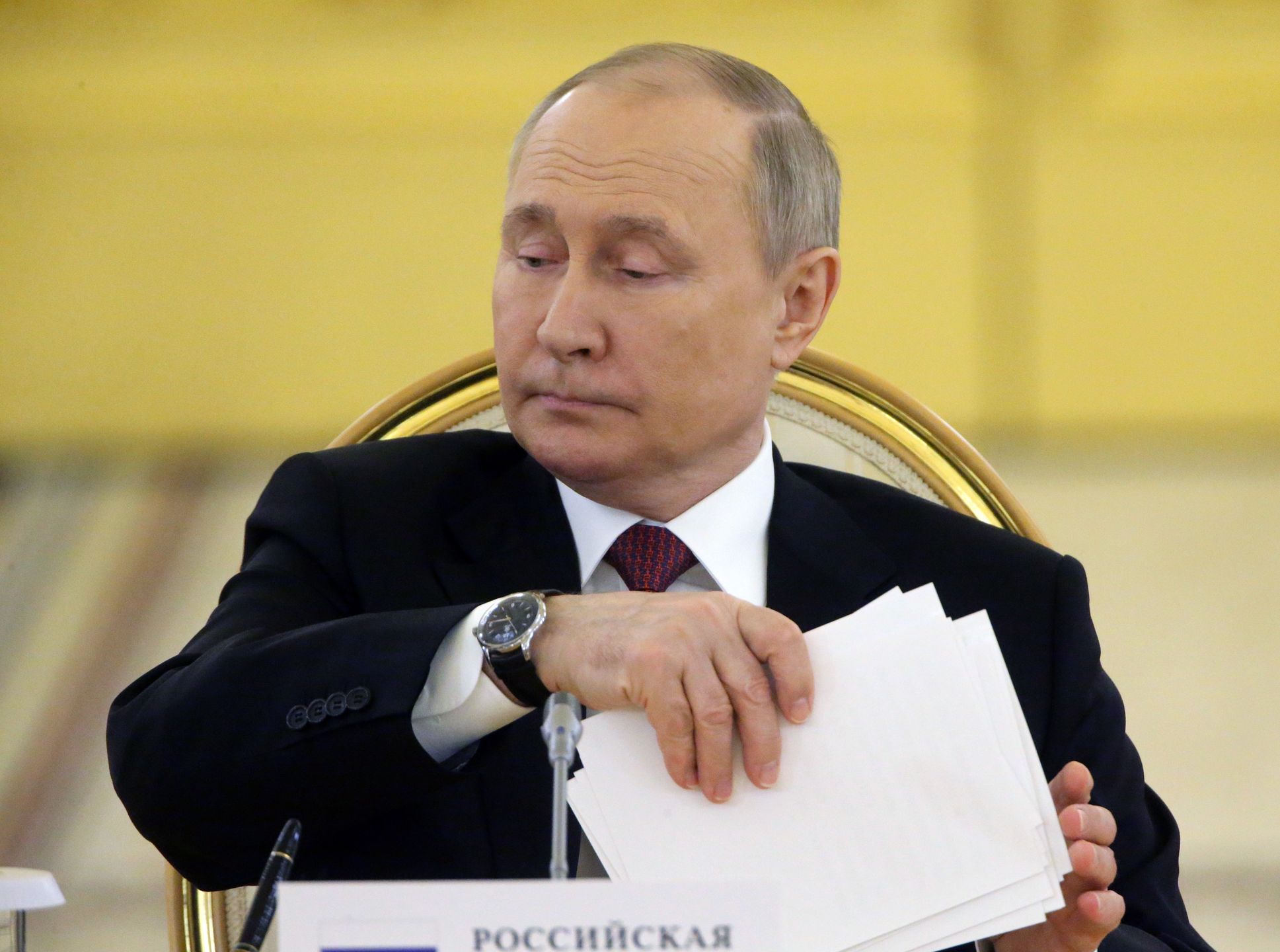 Russian President Vladimir Putin Attends The Summit Of Collective Security Treaty OrganisationMOSCOW, RUSSIA - MAY,16 (RUSSIA OUT) Russian President Vladimir Putin seen during the Summit of Collective Security Treaty Organisation (CSTO) at the Grand Kremlin Palace, May,16,2022, in Moscow, Russia. Leaders of post-Soviet states have gathered at the Kremlin for the summit of CSTO marking its 30th anniversary this year. (Photo by Contributor/Getty Images)Contributor