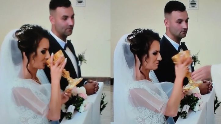 Panna młoda uraczyła się winem mszalnym podczas ślubu