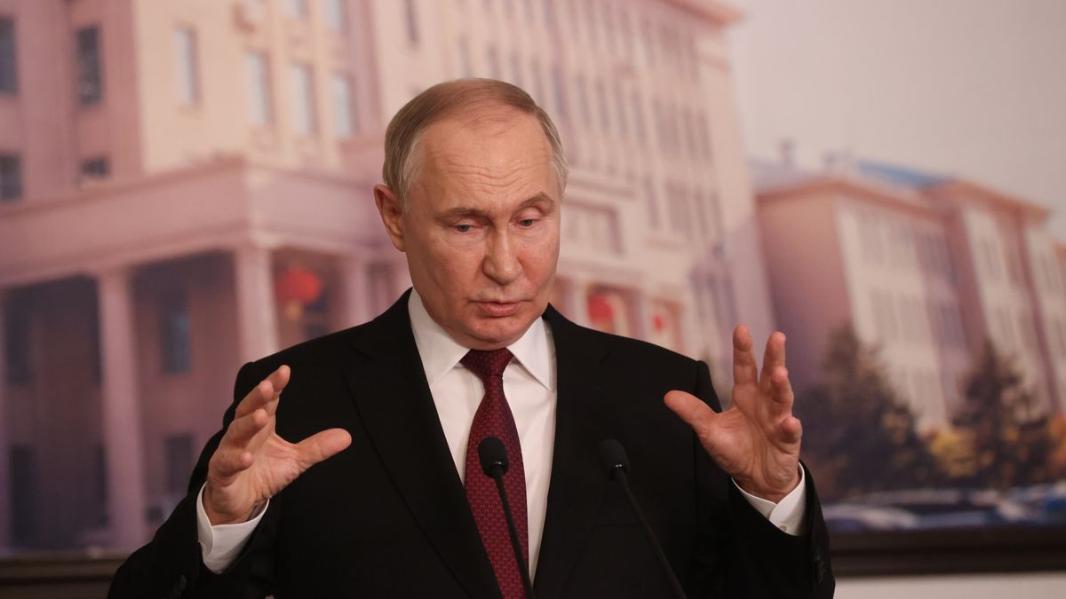 HARBIN, CHINA - MAY 17: (RUSSIA OUT) Russian President Vladimir Putin gestures during his press conference at the Harbin Institute of Technology, May 17, 2024, in Harbin, China. Russian President Putin is having a two-day visit to China. (Photo by Contributor/Getty Images)