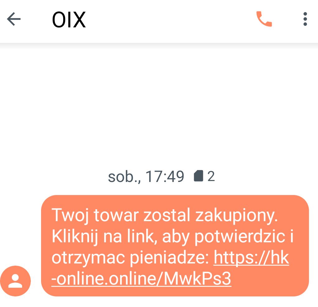 Fałszywy SMS od "OIX"