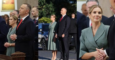 Karol i Marta Nawroccy na obchodach Święta Wojska Polskiego. Pierwsza dama pokusiła się o taliowaną sukienkę (ZDJĘCIA)