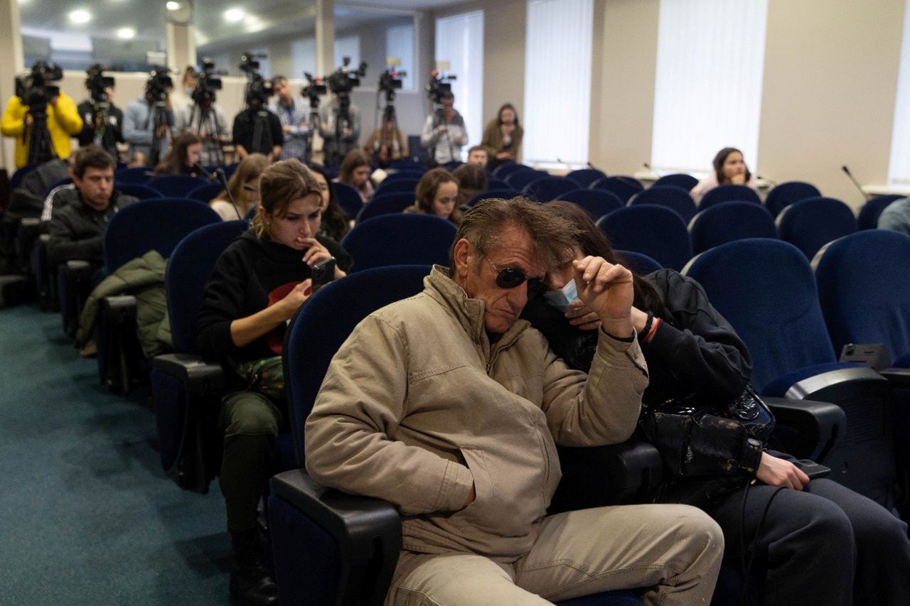 Sean Penn na konferencji prasowej prezydenta Ukrainy