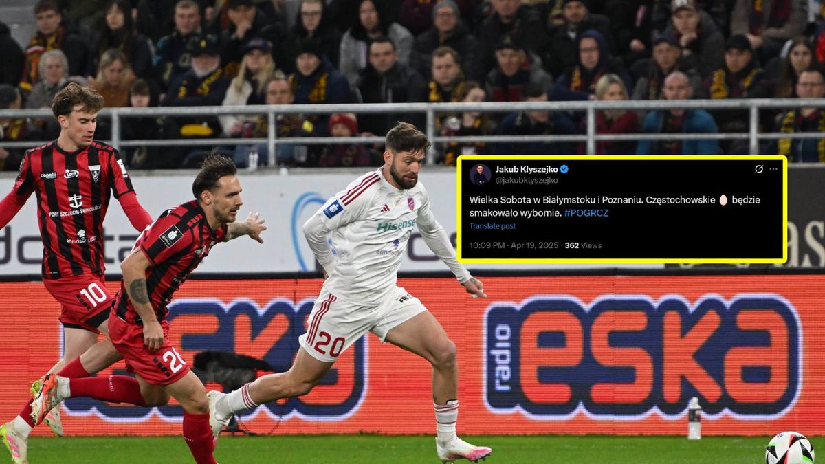 PAP / Marcin Bielecki / Jakub Kłyszejko/X / Pogoń Szczecin - Raków Częstochowa / wpis Jakuba Kłyszejki na X-ie