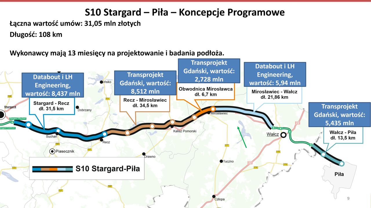 Przebieg nowej drogi ekspresowej S10 w woj. zachodniopomorskim (GDDKiA)