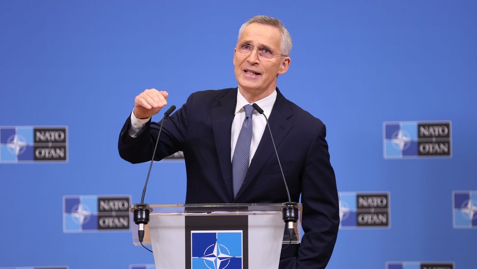 BRUSSELS, BELGIUM - APRIL 03: NATO Secretary General Jens Stoltenberg holds a press conference prior to the meeting of NATO Ministers of Foreign Affairs on Apr.04-05, in Brussels, Belgium on April 03, 2023. (Photo by Dursun Aydemir/Anadolu Agency via Getty Images)