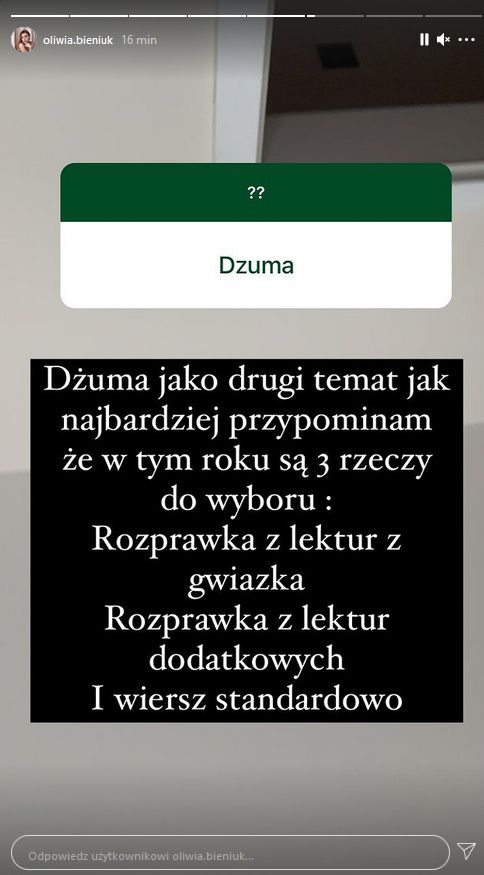 Oliwia Bieniuk szykuje się do matury