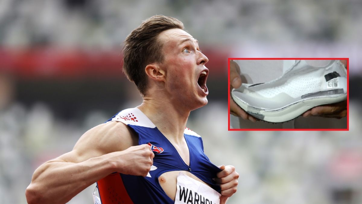 PAP/EPA / VALDRIN XHEMAJ + screen z TVP Sport / Na zdjęciu: Karsten Warholm i buty z karbonową wkładką
